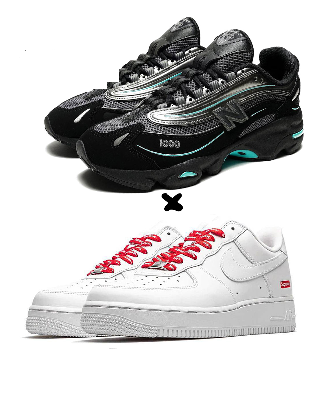 New Balance 1000 "Black Teal" X. Nike x Supreme Air Force 1 Low "white"